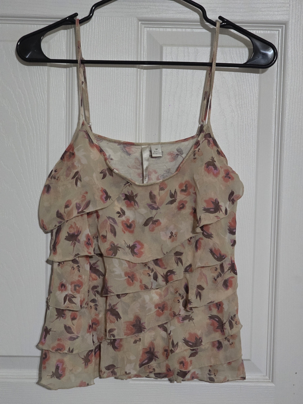 LC Lauren Conrad Beige Floral Ruffle Camisole